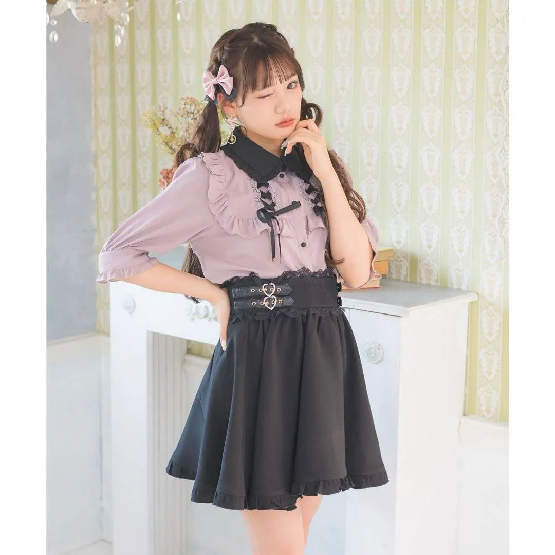 Thumbnail of ROJITA Heart Buckle Two-Tier Flare Skirt - Black