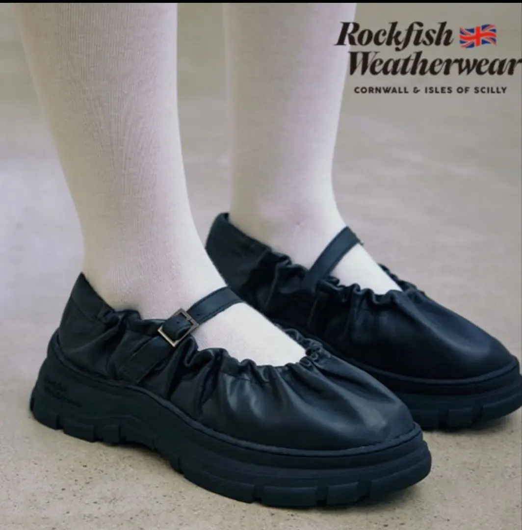 ROCKFISH WEATHERWEAR 　厚底シューズ　ギャザー　ブラック　黒 ROCKFISH WEATHERWEAR 厚底シューズギャザーブラック黒