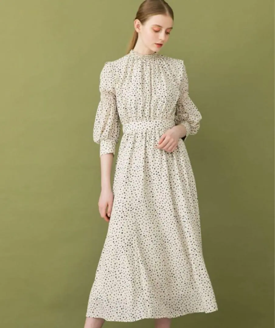 Thumbnail of Taupe Gather High Neck Long Dress - UNITED TOKYO Dress