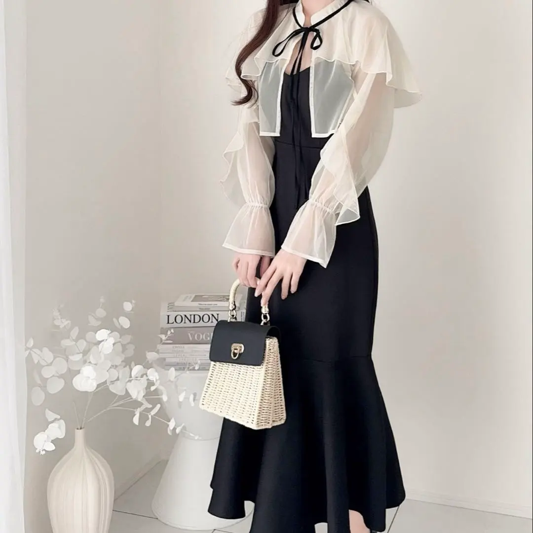 Thumbnail of mily bilet Tulle Cape Bolero with Mermaid Cami Dress, Black