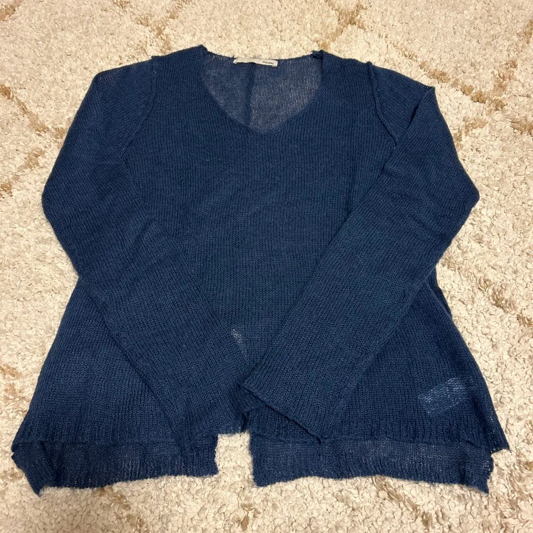 Thumbnail of Navy V-neck knit sweater FREE