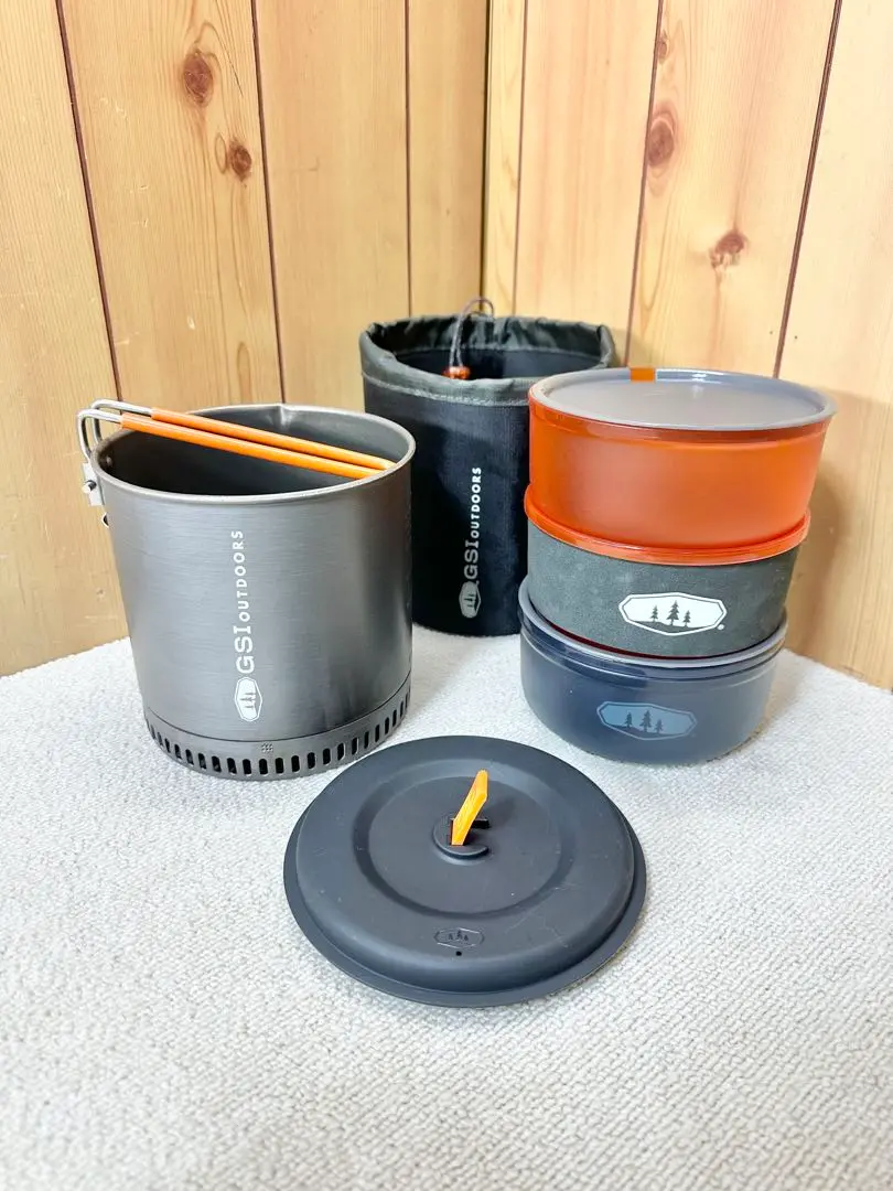 【美品】GSI outdoors ステンレス クッカーセット メッシュバッグ付き ステンレス製の丈夫なクッカーセット『GSI グレイシャー