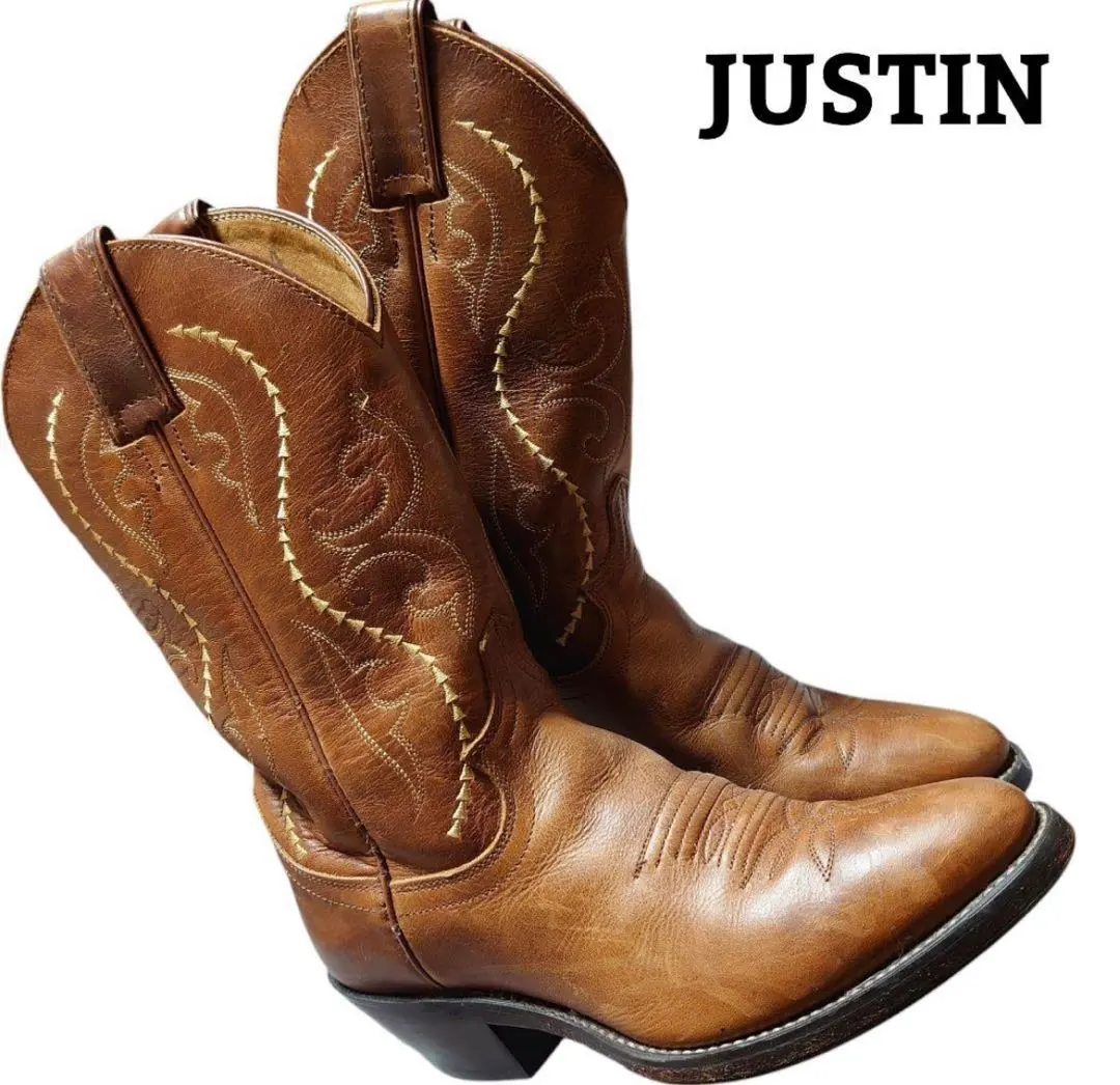 l*+ 樣 JUSTIN 真皮中筒棕色西部靴 的縮圖