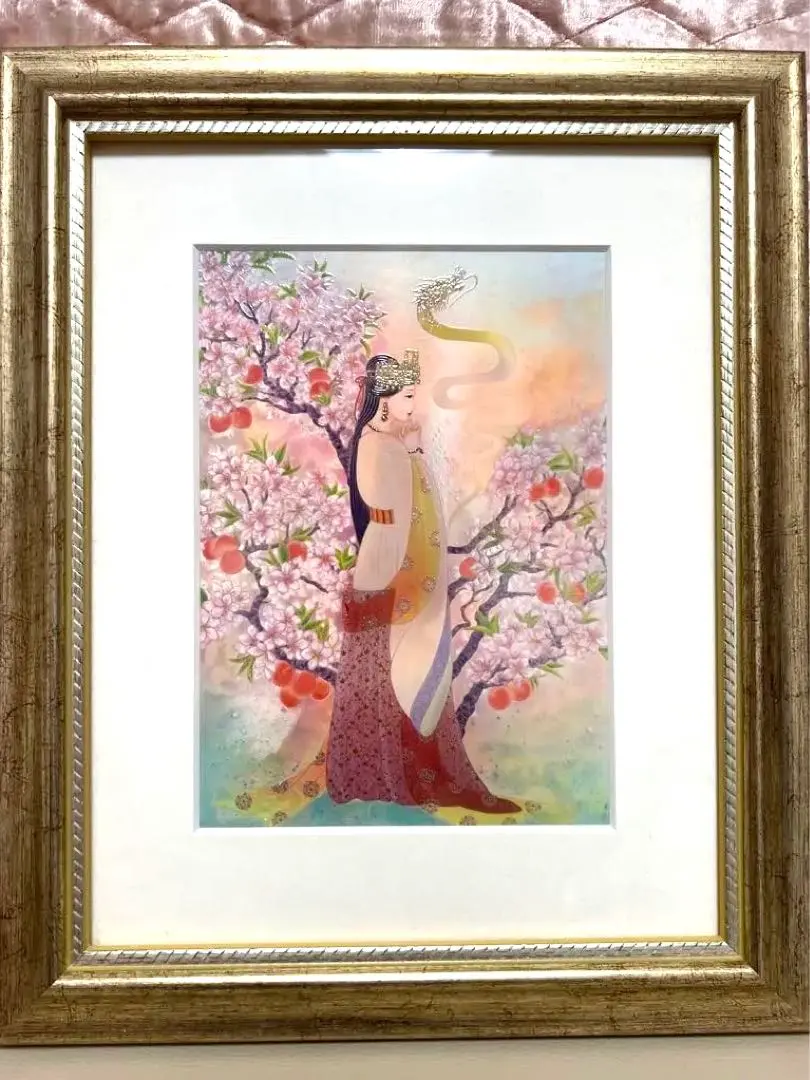 草場一壽作金色額付き桃華の姫イワナガヒメ艶金盛り刻印入り美品