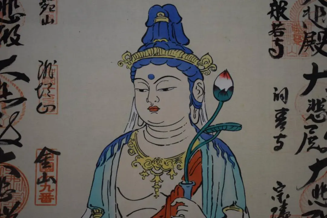 真作/中国三十三観音霊場/観音織物/布袋屋掛軸HG-654 真作/中国三十三観音霊場/観音織物/布袋屋掛軸HG-654