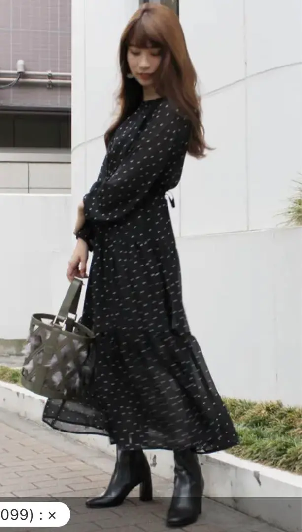 Thumbnail of New Sleeved Random Dot Long Dress