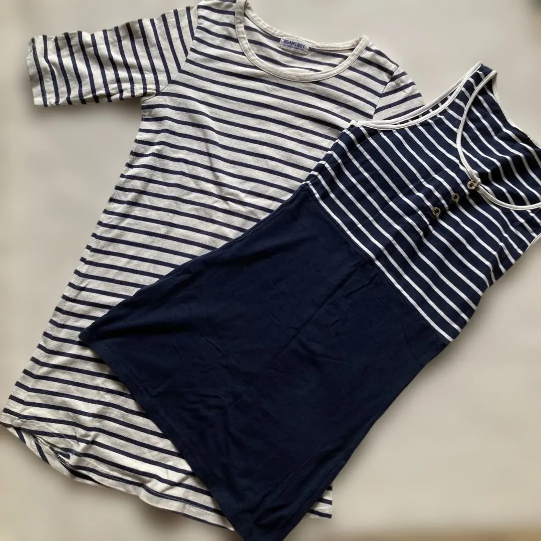 Thumbnail of BEAMS BOY Striped Short Sleeve Dress & Other 2 Items Set