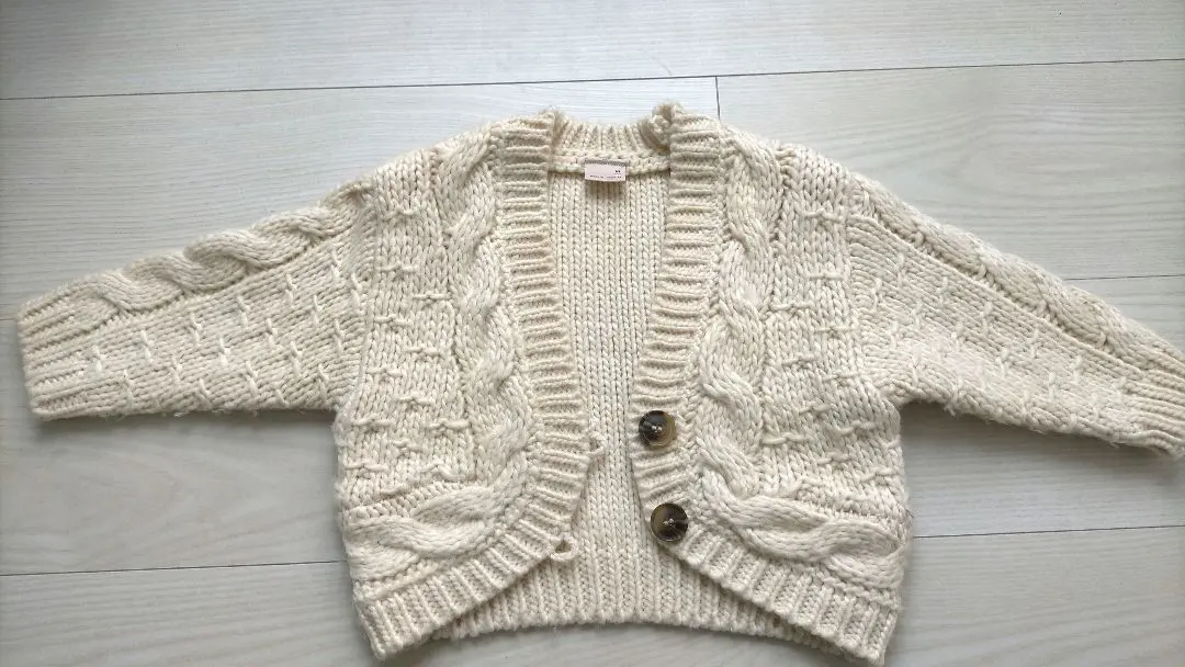 Thumbnail of petit main 90 Cream Cable Knit Cardigan Sweater