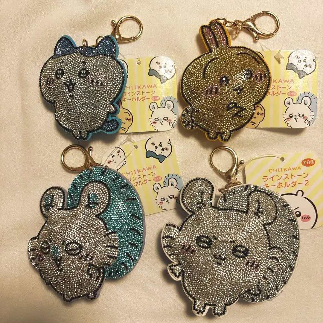 Thumbnail of Chikawa Rhinestone Keychains - Set of 4: Hachiware, Usagi, Momonga