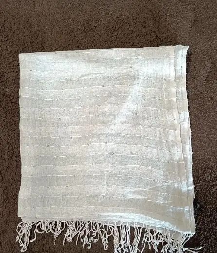 Thumbnail of White stripe muffler with fringe