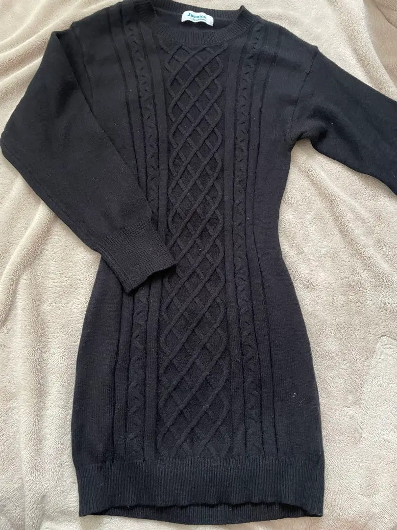 Thumbnail of Black Cable Knit Mini Dress Long Sleeve Sexy Dress