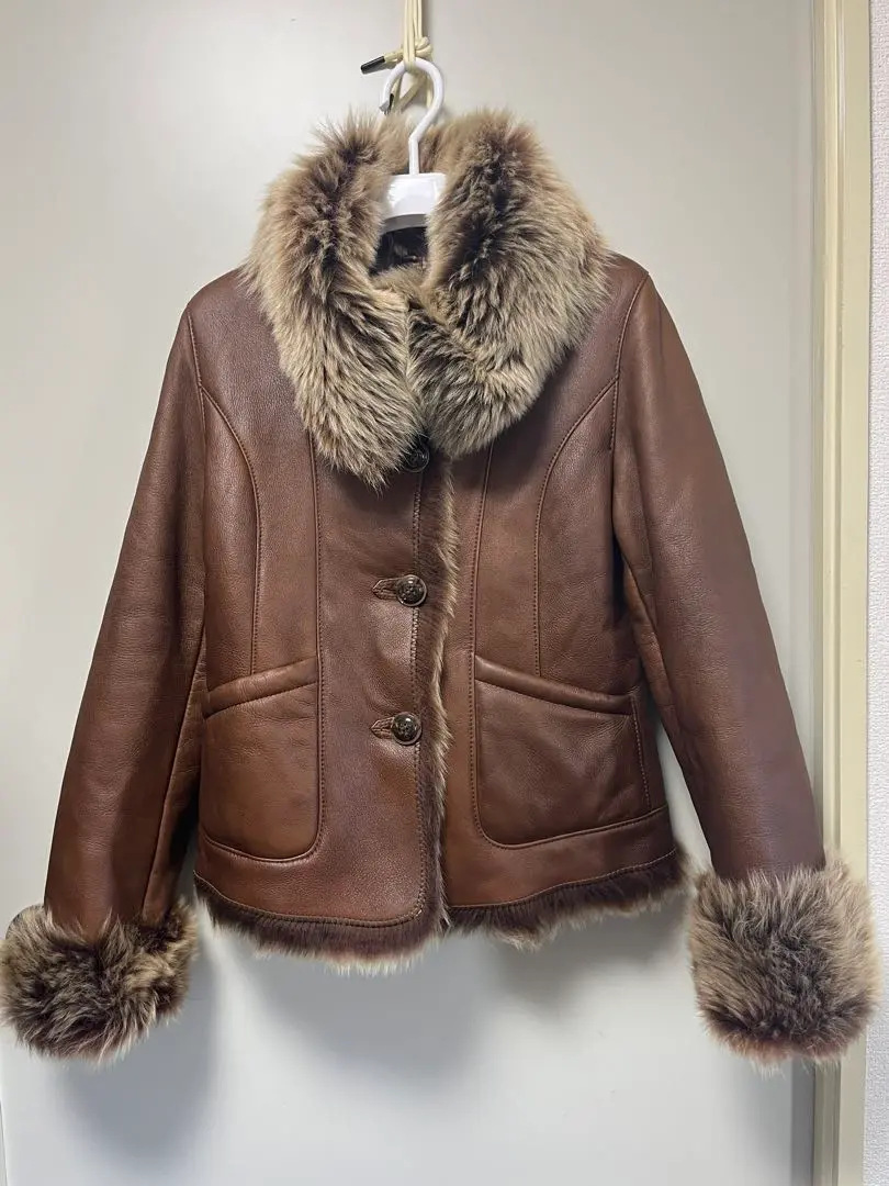 Thumbnail of Pell Xavier, made in Spain, Mouton leather fur-lined jacket, brown