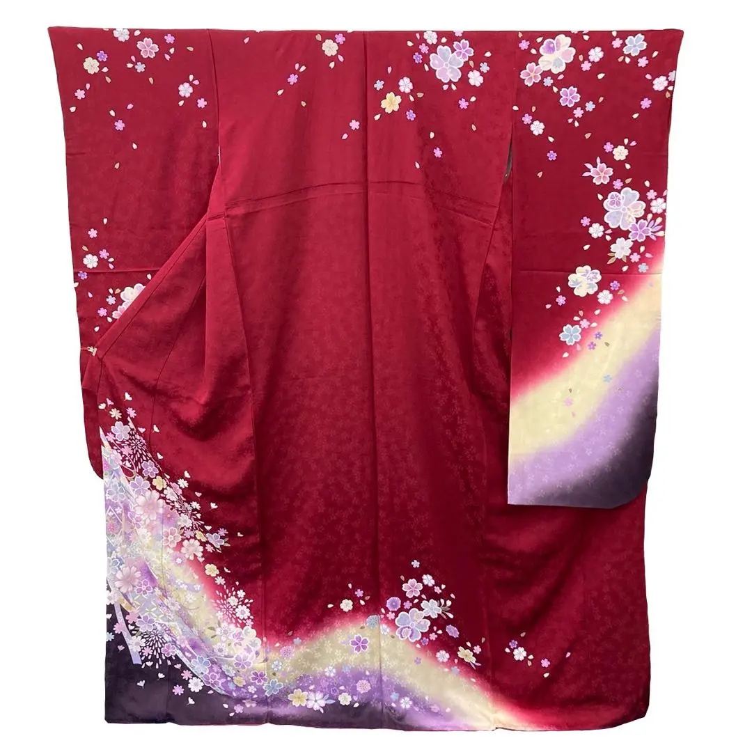 Thumbnail of ☆Used Item☆ Kimono (Furisode) - Single Item - Some Damage - Silk - Red Floral Pattern - B-Rank