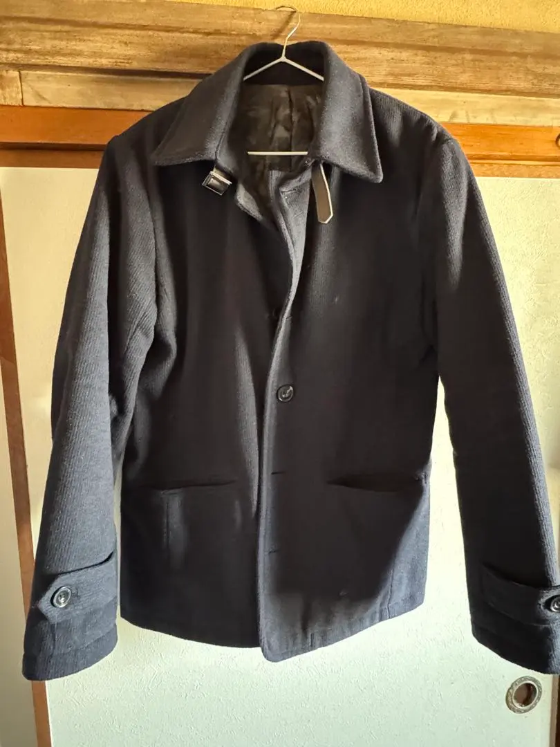 Thumbnail of ZIP FIVE white line Dark Blue Wool Pea Coat