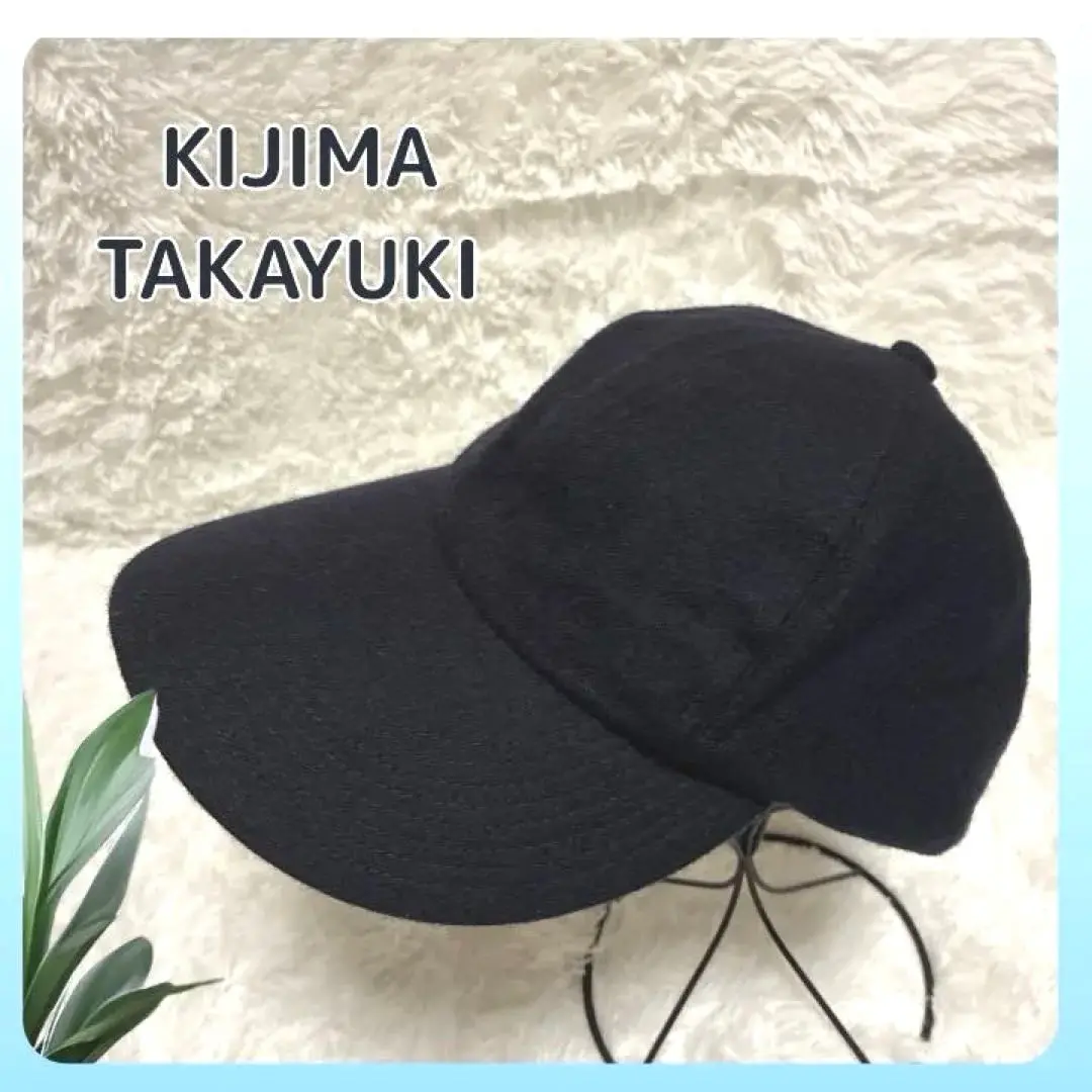 KIJIMA TAKAYUKI キャップ 黒 ツバ広め ウール混 牛革 KIJIMA TAKAYUKI (キジマタカユキ) COWHIDE 6PANEL CAP