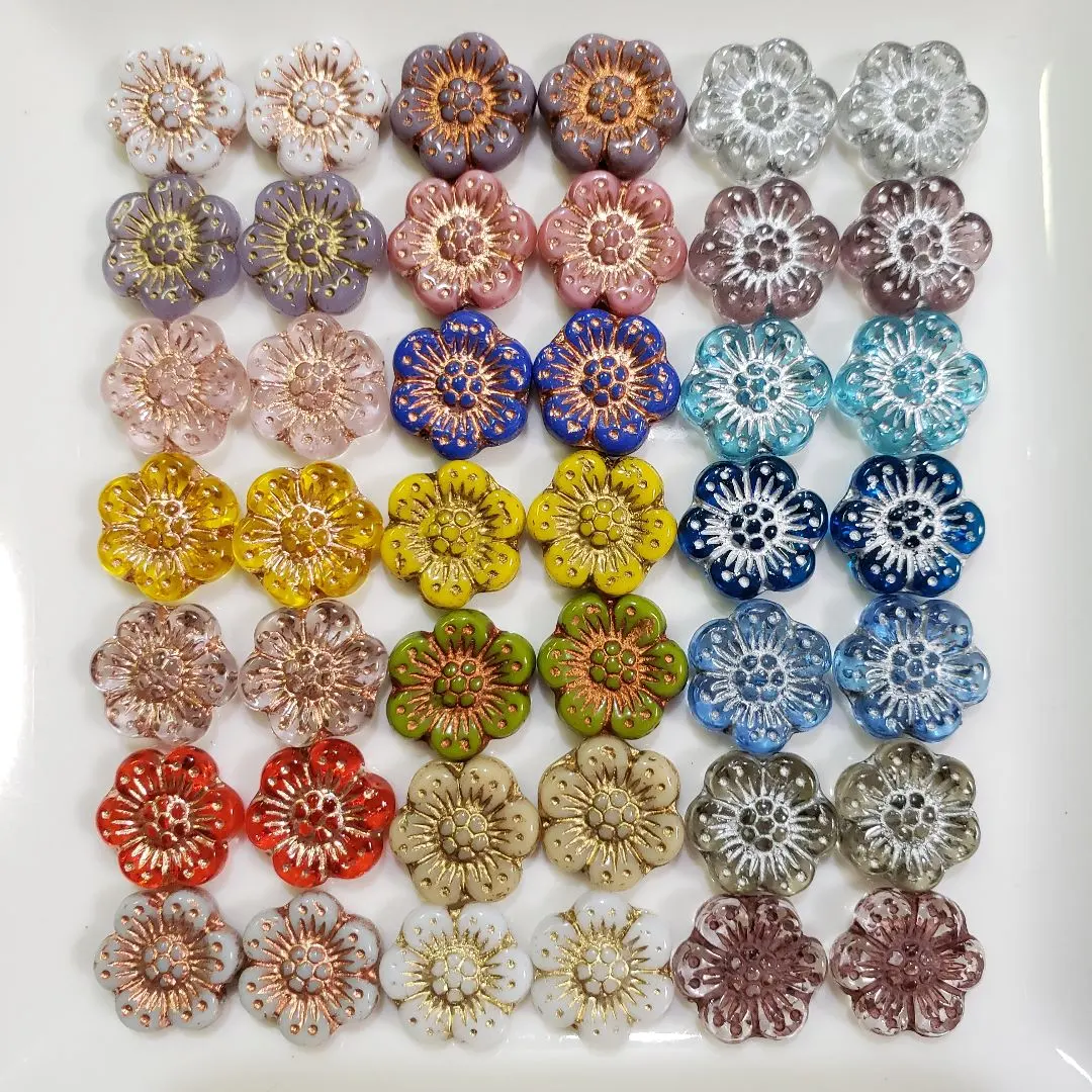 Thumbnail of Czech Beads, Plum Flower, Flower, 14mm, 2 pieces x 21 colors = 42 pieces