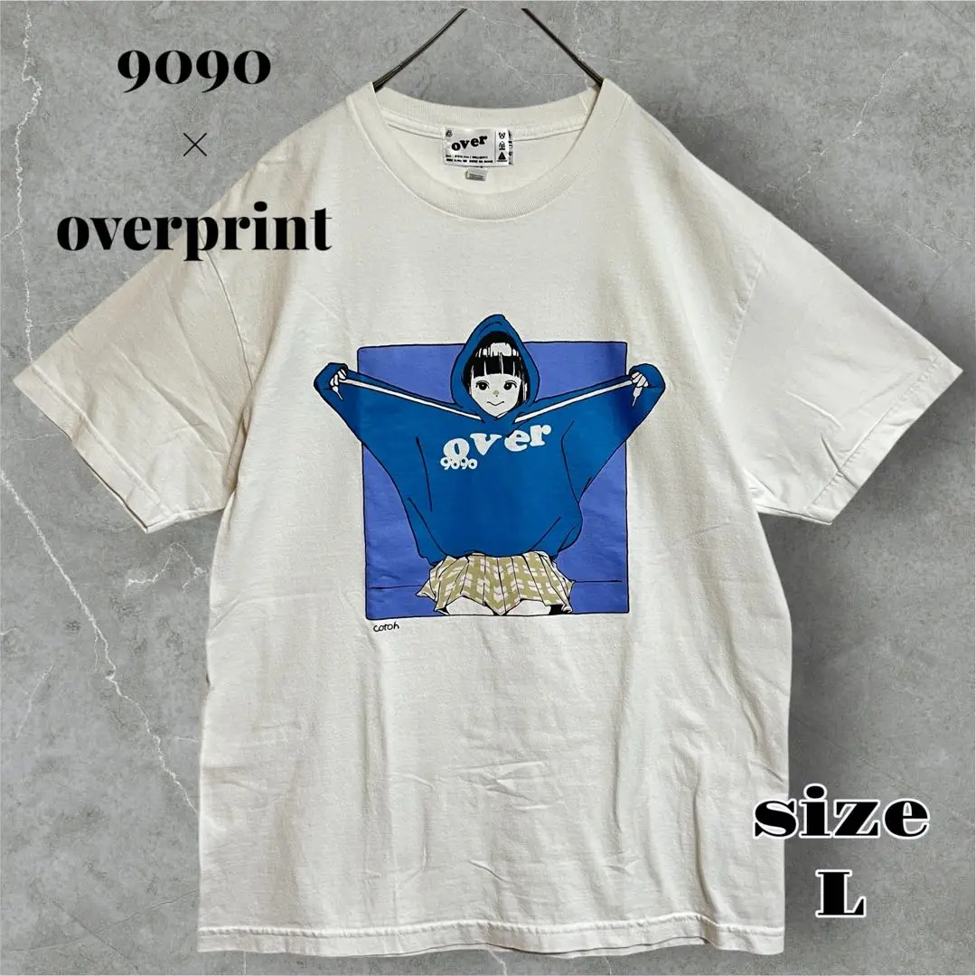 希少 9090 overprint Tシャツ フーディひもびよーん 古塔つみ L 9090 × over print Hoodie ひもびよーん Tee 古塔つみ Tシャツ