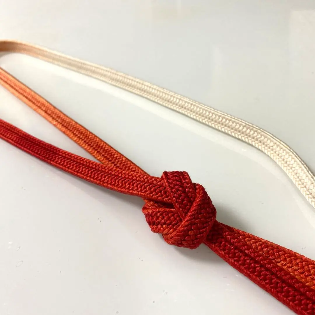 Thumbnail of Obijime (kimono sash tie) - Silk - Red to White - Flat Braid - Used - Thin