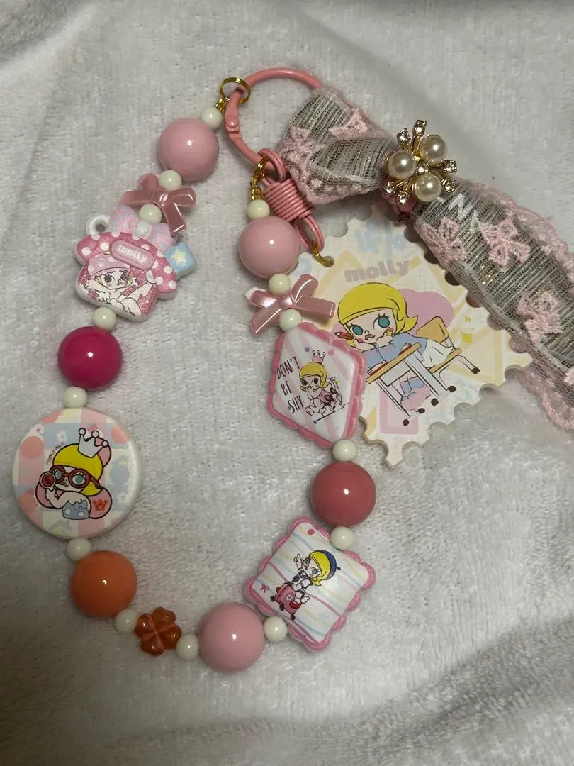 Thumbnail of Pink Molly Character Bead Handmade Strap Keychain