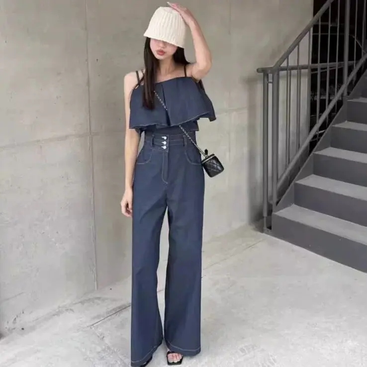 Thumbnail of Spring/Summer Denim Set-Up ♡ Wide Leg Pants - Everyday Wear & Girls' Night Out Outfit