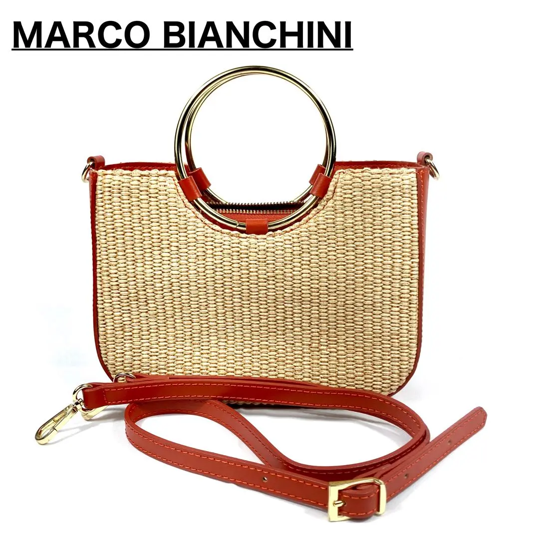 新品　MARCO BIANCHINI 【別注】ラフィアハンドル付きかごバッグ MARCO BIANCHINI 別注ラフィアバケツバッグ かごバッグ イエロー