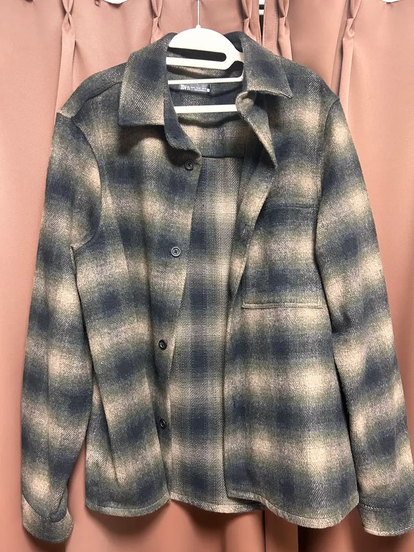 Thumbnail of ZARA Checkered Long Sleeve Shirt - Navy/Beige