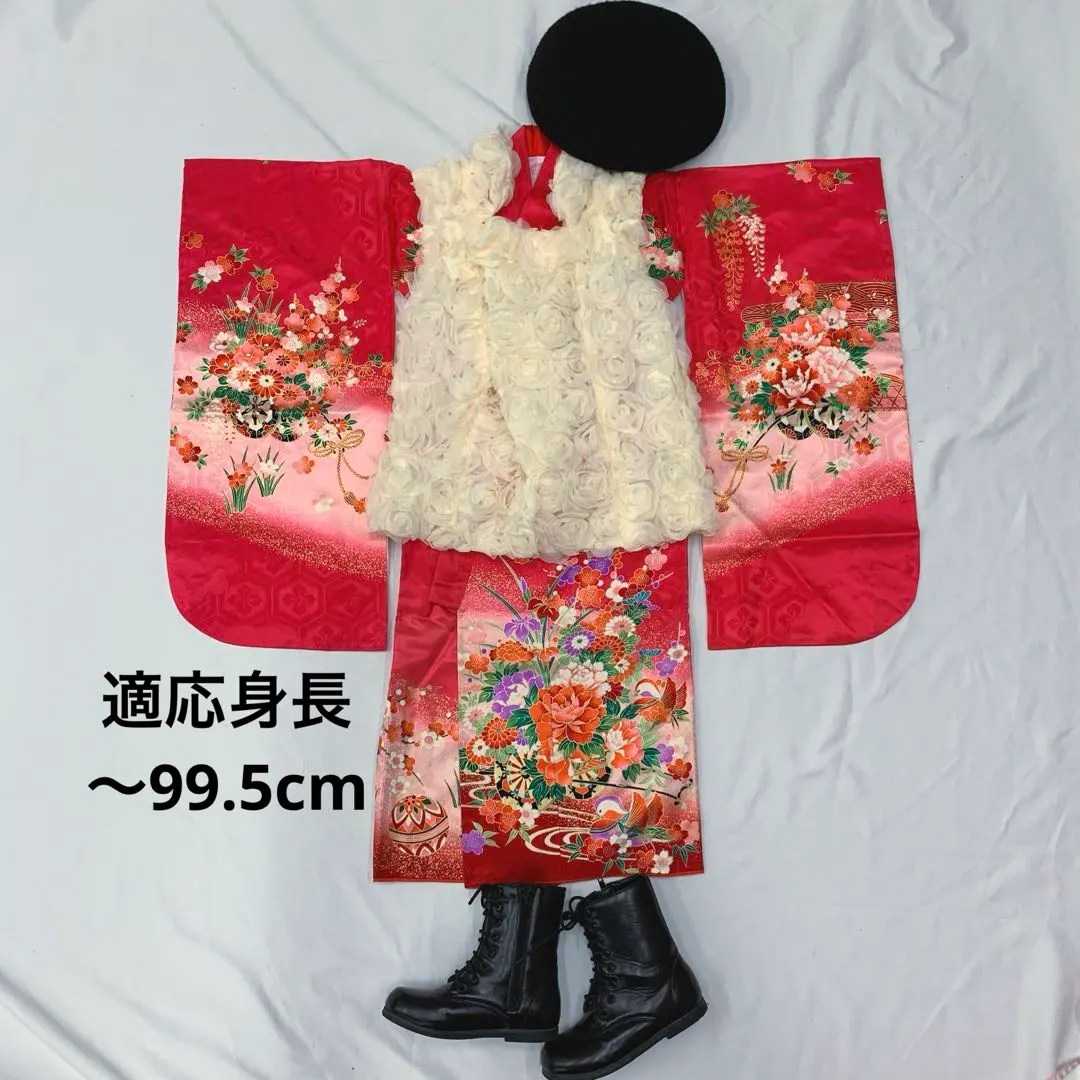 Thumbnail of 508agu38 □ Shichi-Go-San (7-5-3 Festival) Three-Year-Old Girl's Kimono Only, Kin-sai (Gold Leaf) Flower Cart & Mandarin Ducks □ Beautiful Condition