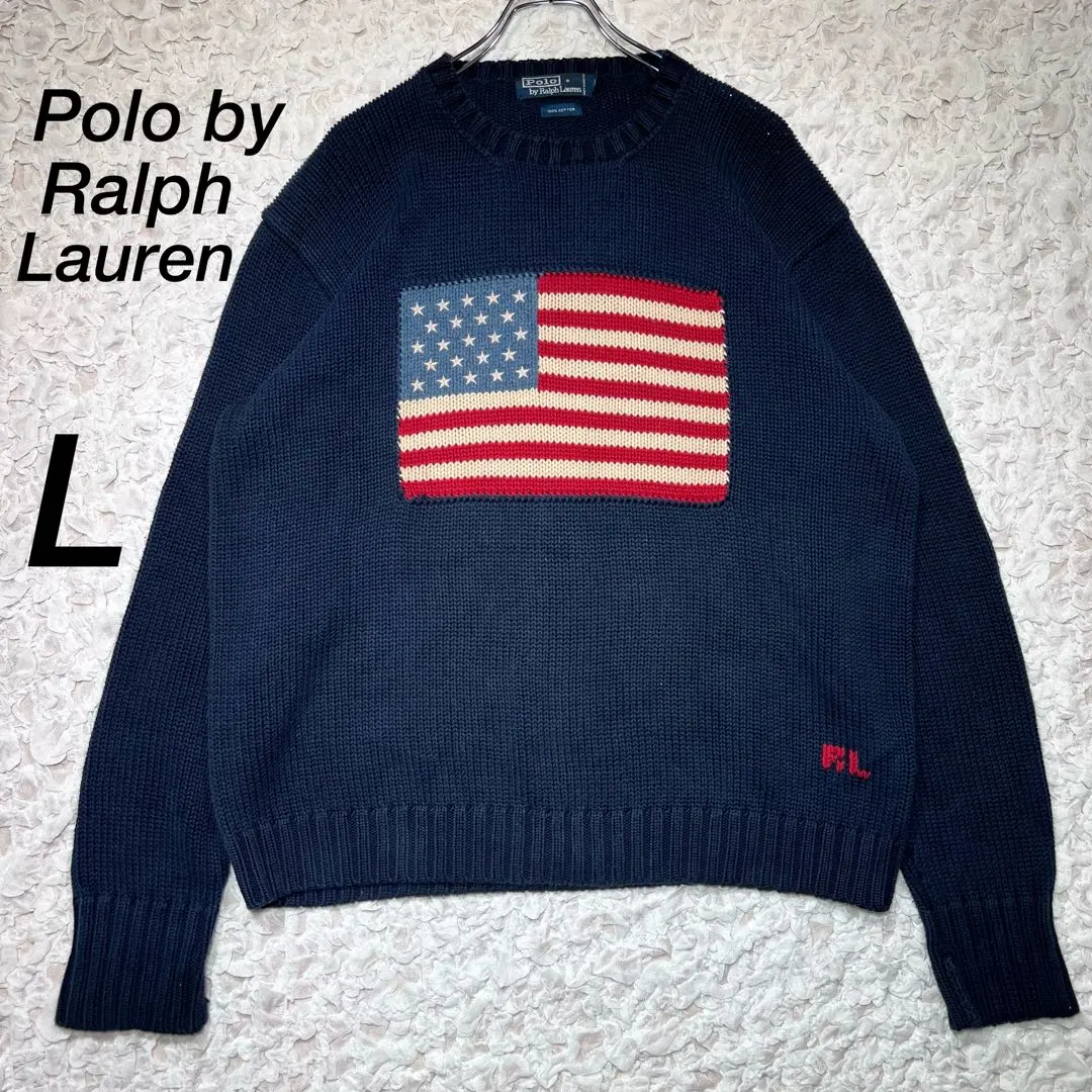 Thumbnail of 90s Ralph Lauren Knit Sweater, American Flag, Cotton, Navy, L