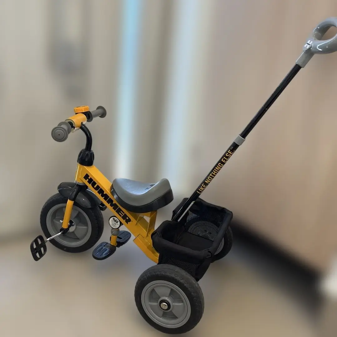 HUMMERトライサイクル3 子供三輪車 イエロー ハンドル付き 手押し棒 ハマー トライサイクル3 子供三輪車 FD-TZ イエロー ハンドル
