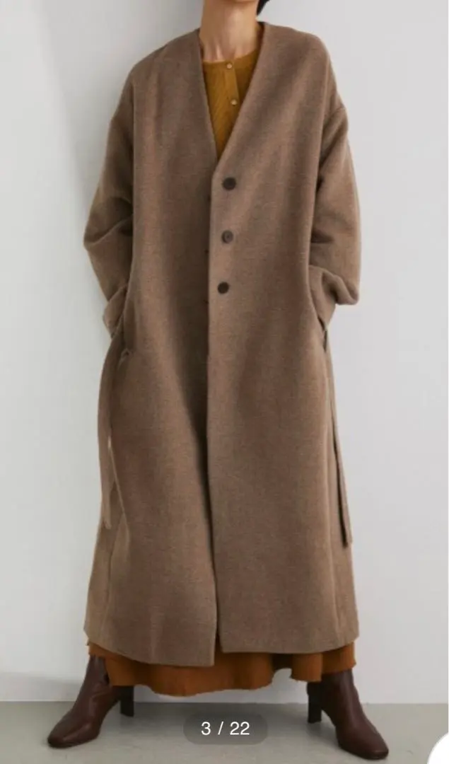 Thumbnail of STYLEMIXER No Collar Waist Belt Wool Coat, Beige, S