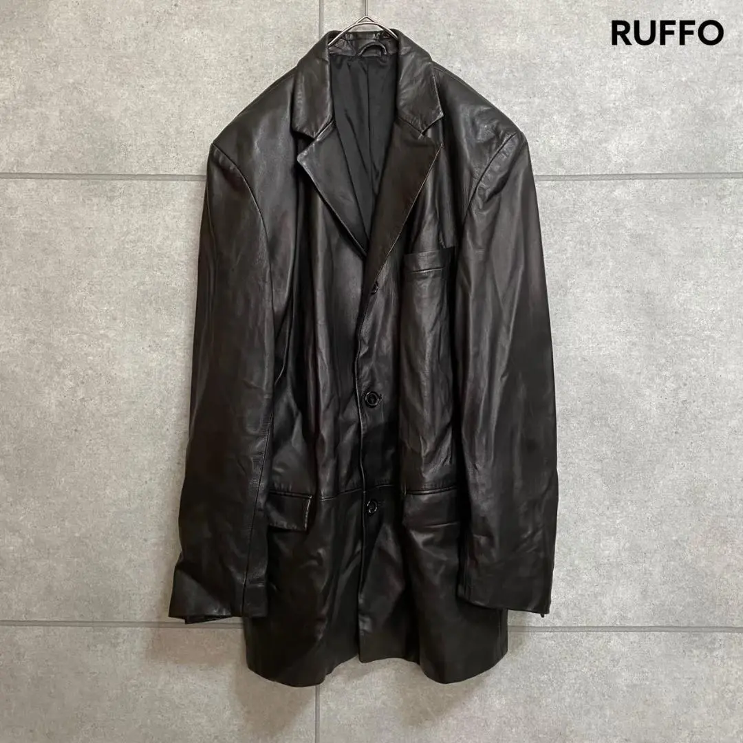 ✨美品✨RUFFO ラムレザー テーラードジャケット 46 ブラック 希少✨ ✨美品✨RUFFO ラムレザー テーラードジャケット 46 ブラック