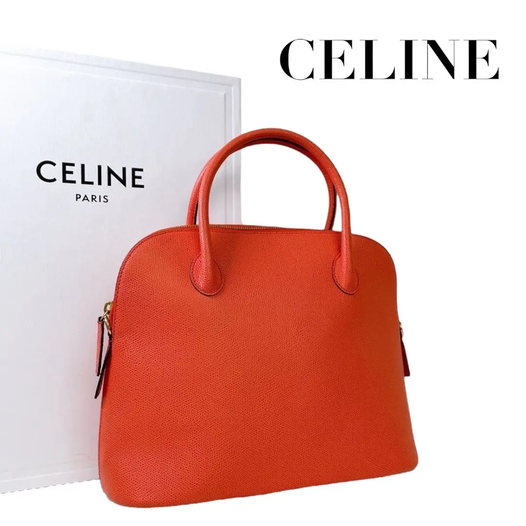 CELINE セリーヌ ハンドバッグ マカダム スエード オレンジ 型押し 8bda1291267d039e2bf06944261f65
