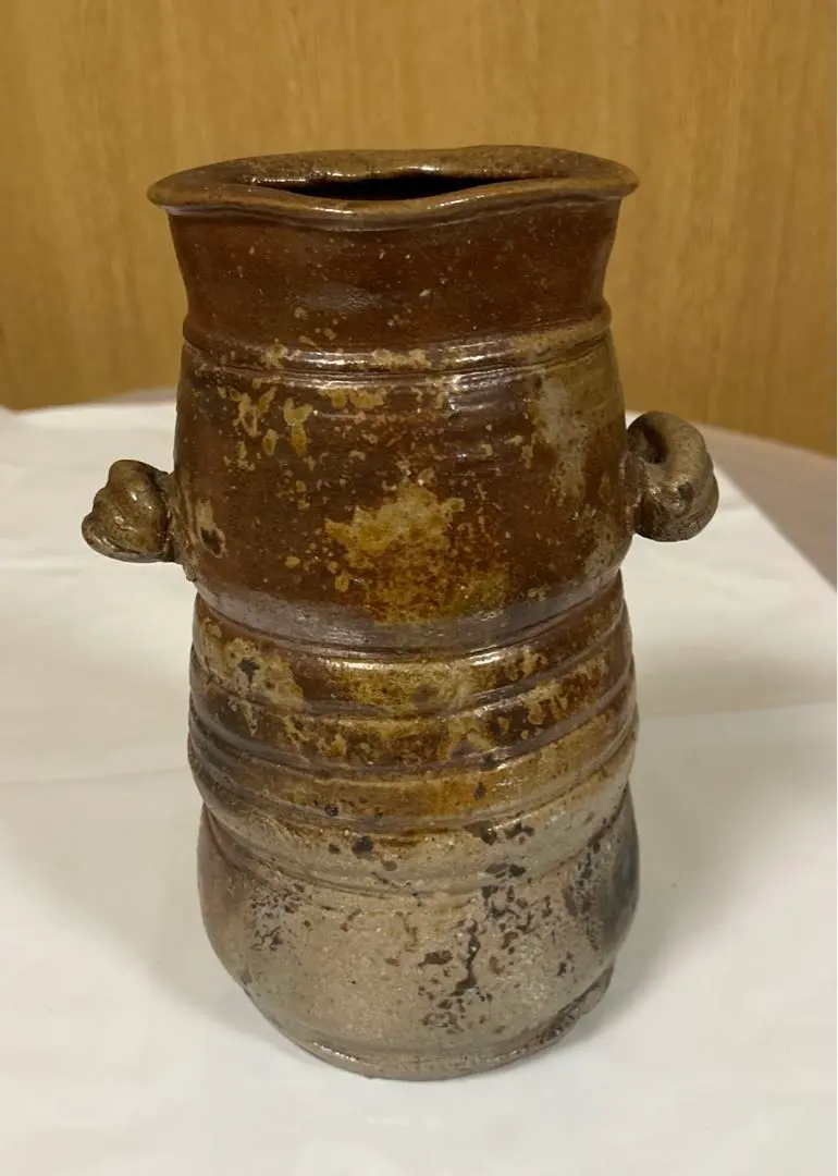 備前焼　花入　西川政美 M184 花入 『備前焼』『西川政美造』『耳付』『一輪花入