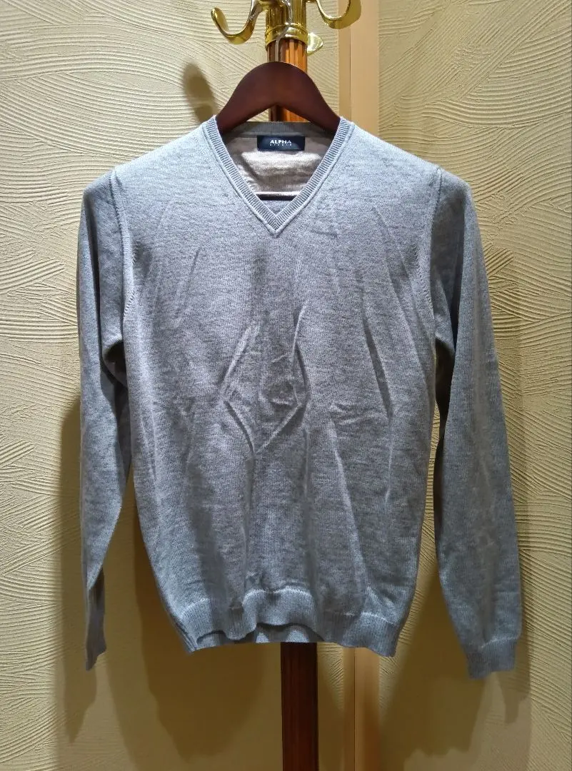 【カシミヤ100%】アルファ　ニットセーター　ダイヤモンド　チェック柄　Mサイズ 古着 Briardiff ダイヤ柄 Vネック アクリルニットベスト USA製 メンズL