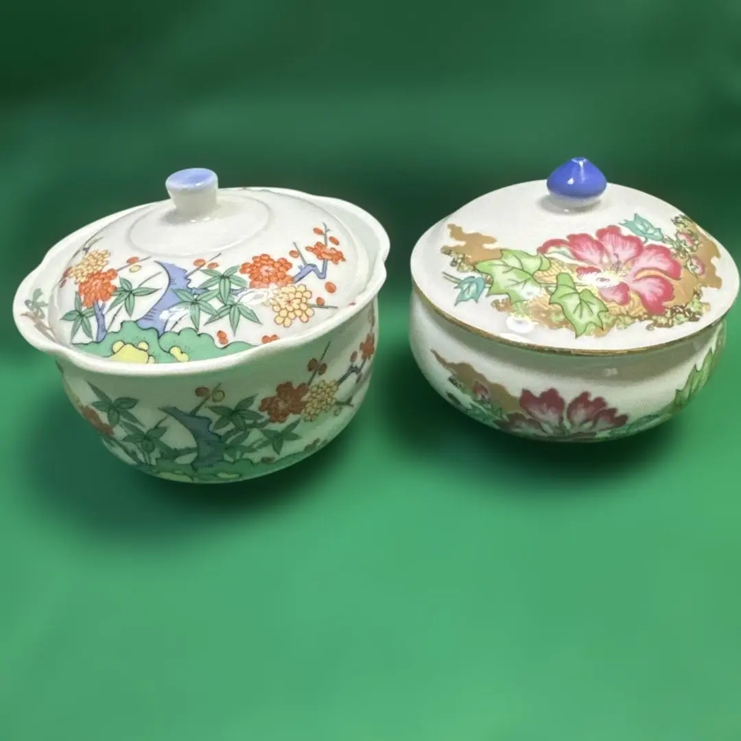 Thumbnail of Set of 2 Arita-yaki porcelain lidded bowls with floral pattern, Kinshobai