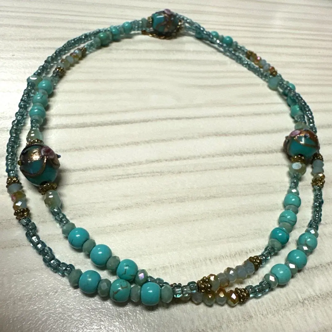 Thumbnail of Turquoise Lampwork Bead Necklace