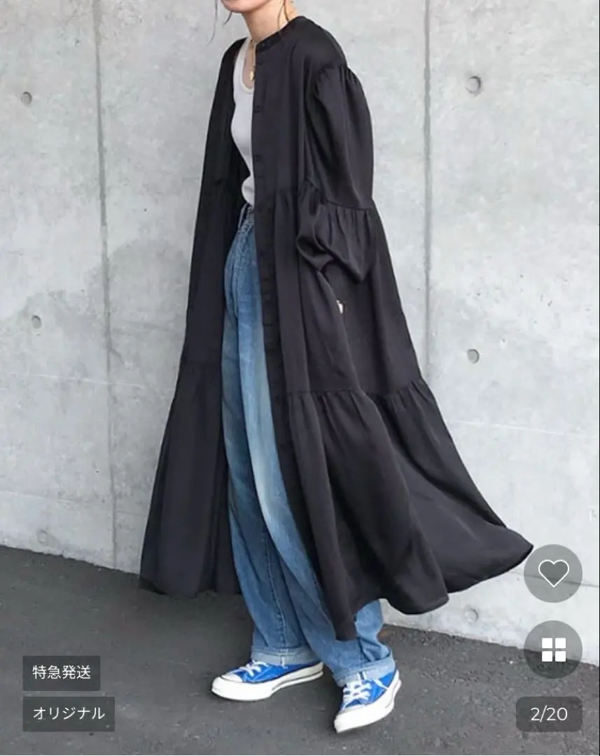 Klee/泡泡袖鈕釦抓褶長洋裝 的縮圖