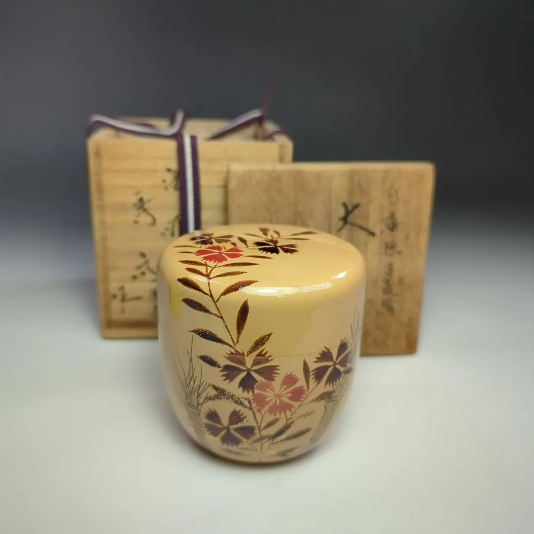 茶道具　輪島塗　川端光峰作　白漆塗　熨斗蒔絵　平棗　共箱　V　5744 茶道具 輪島塗 川端光峰作 白漆塗 熨斗蒔絵 平棗 共箱 V