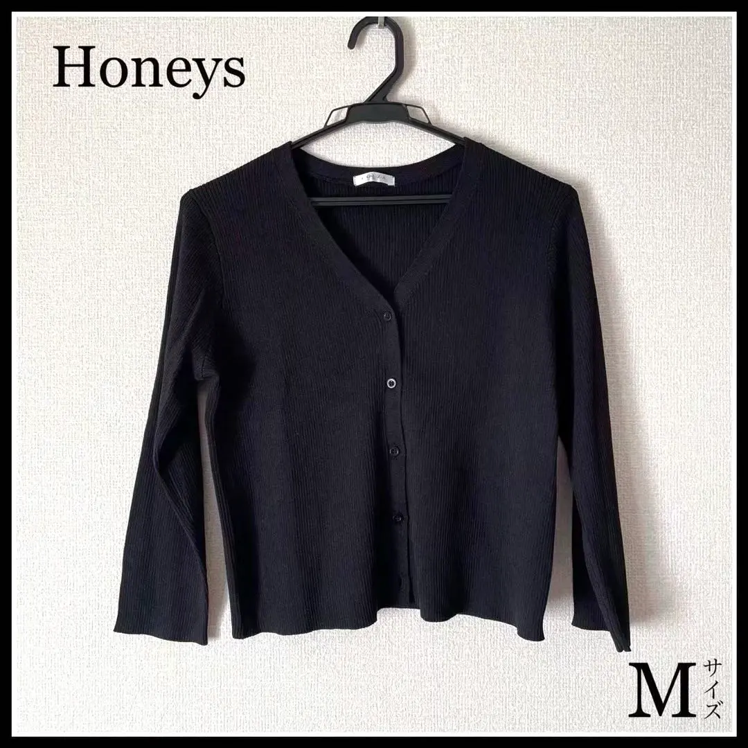 Honeys(哈妮哈妮) 羅紋針織外套 黑色 的縮圖