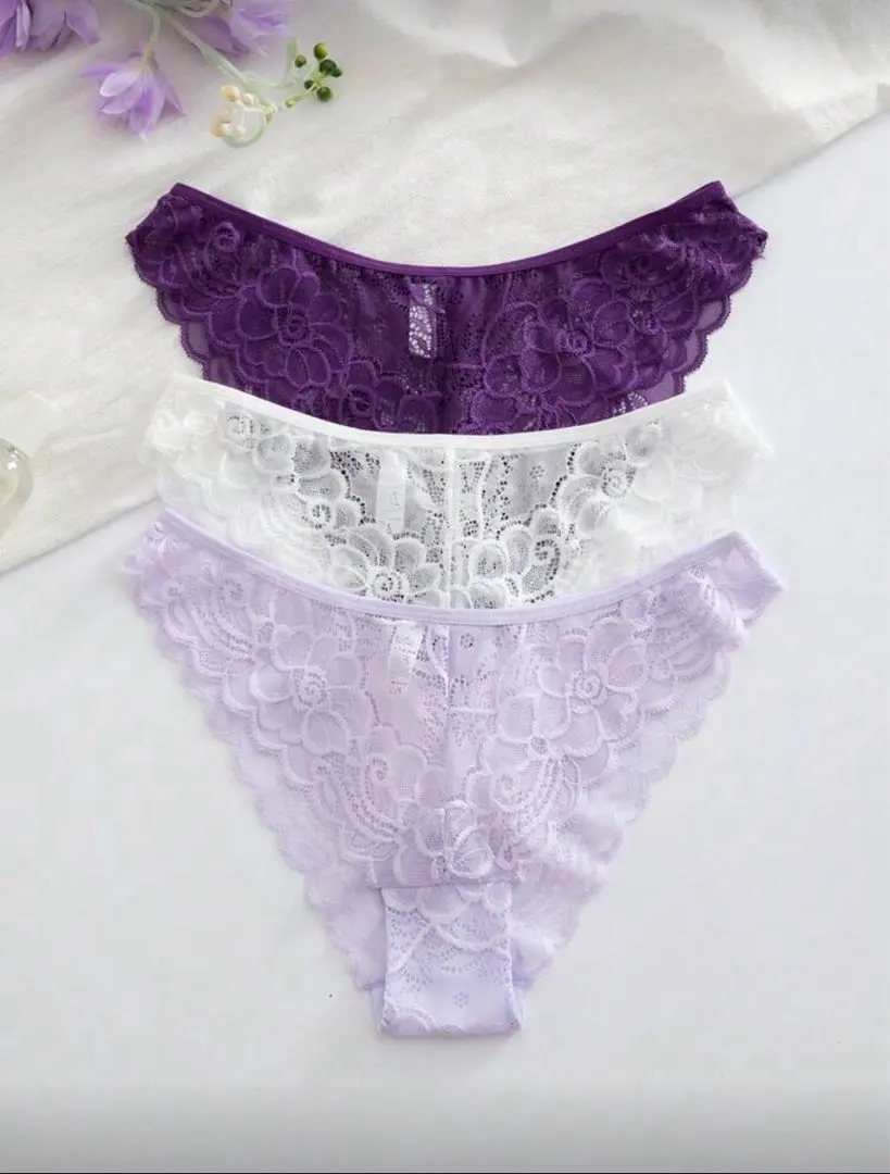Thumbnail of Brand new, unused lace panties, 3-piece set, purple colors