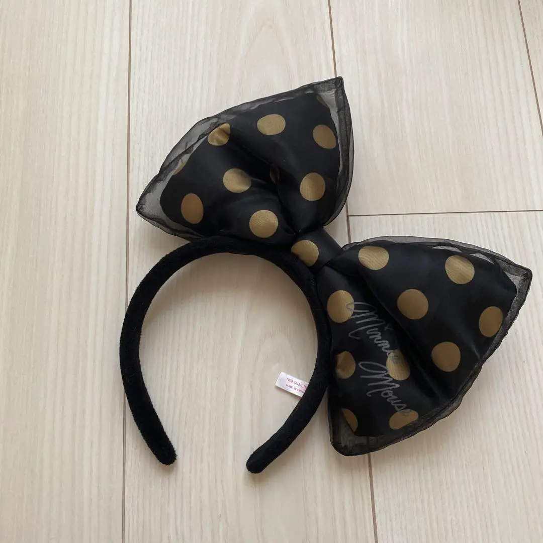米妮米奇 水玉蝴蝶結髮箍 黑色 金色 圓點 迪士尼樂園 的縮圖