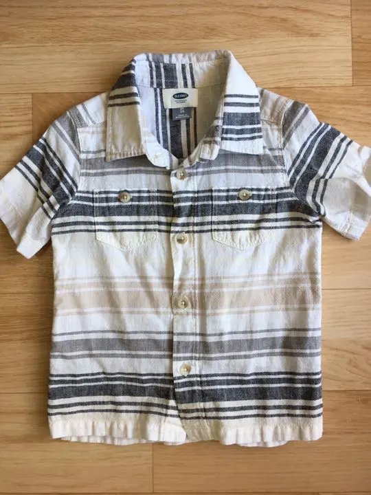 Thumbnail of OLD NAVY Short Sleeve Shirt Linen Blend (Beige Border) 2T