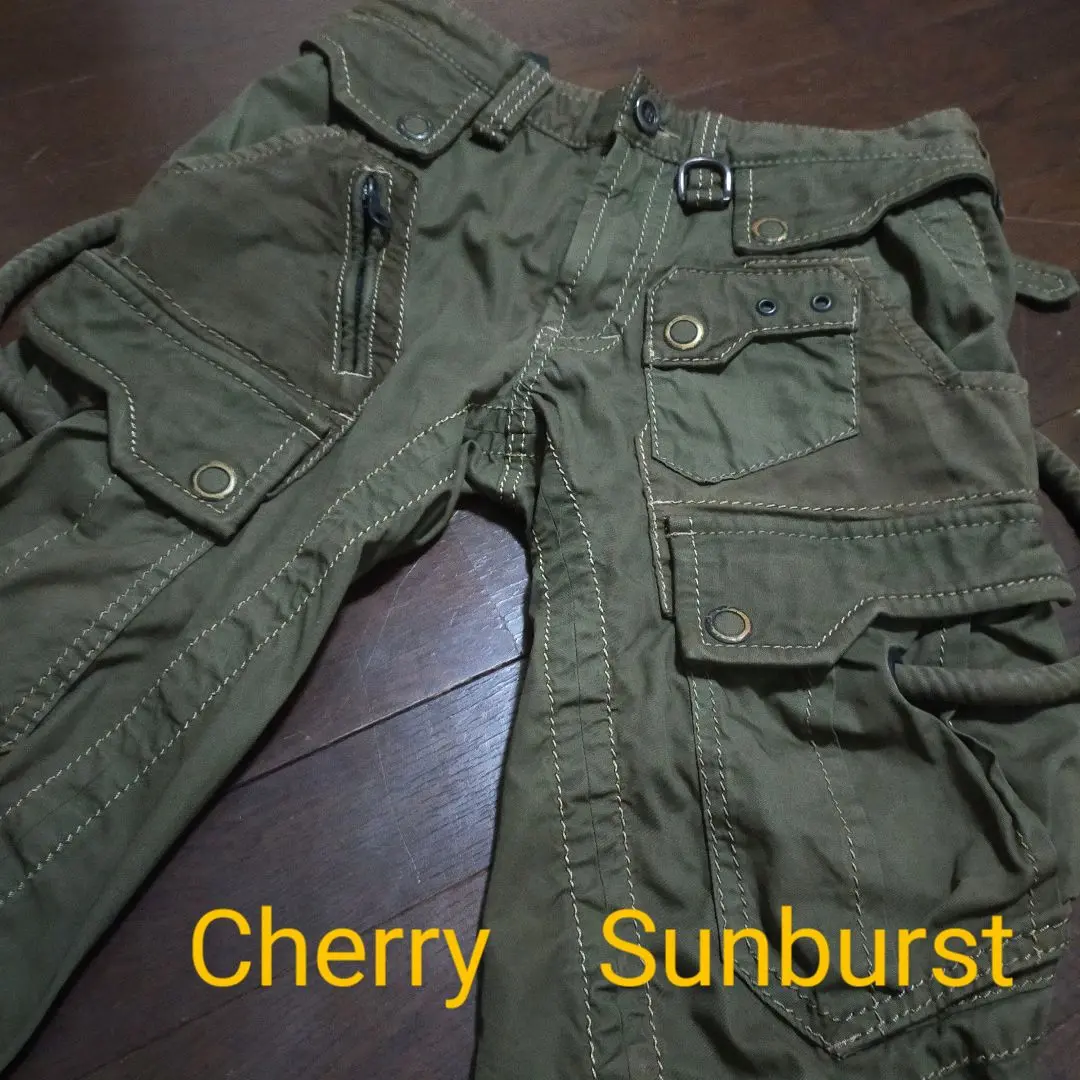 cherrysunburst カーゴパンツ　レザー Cherry Sunburst チェリーサンバースト レザー使いカーゴパンツ44