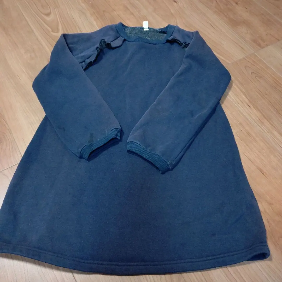 Thumbnail of Convenient for everyday wear! Fleece-lined shaggy knit navy blue dress, size 120