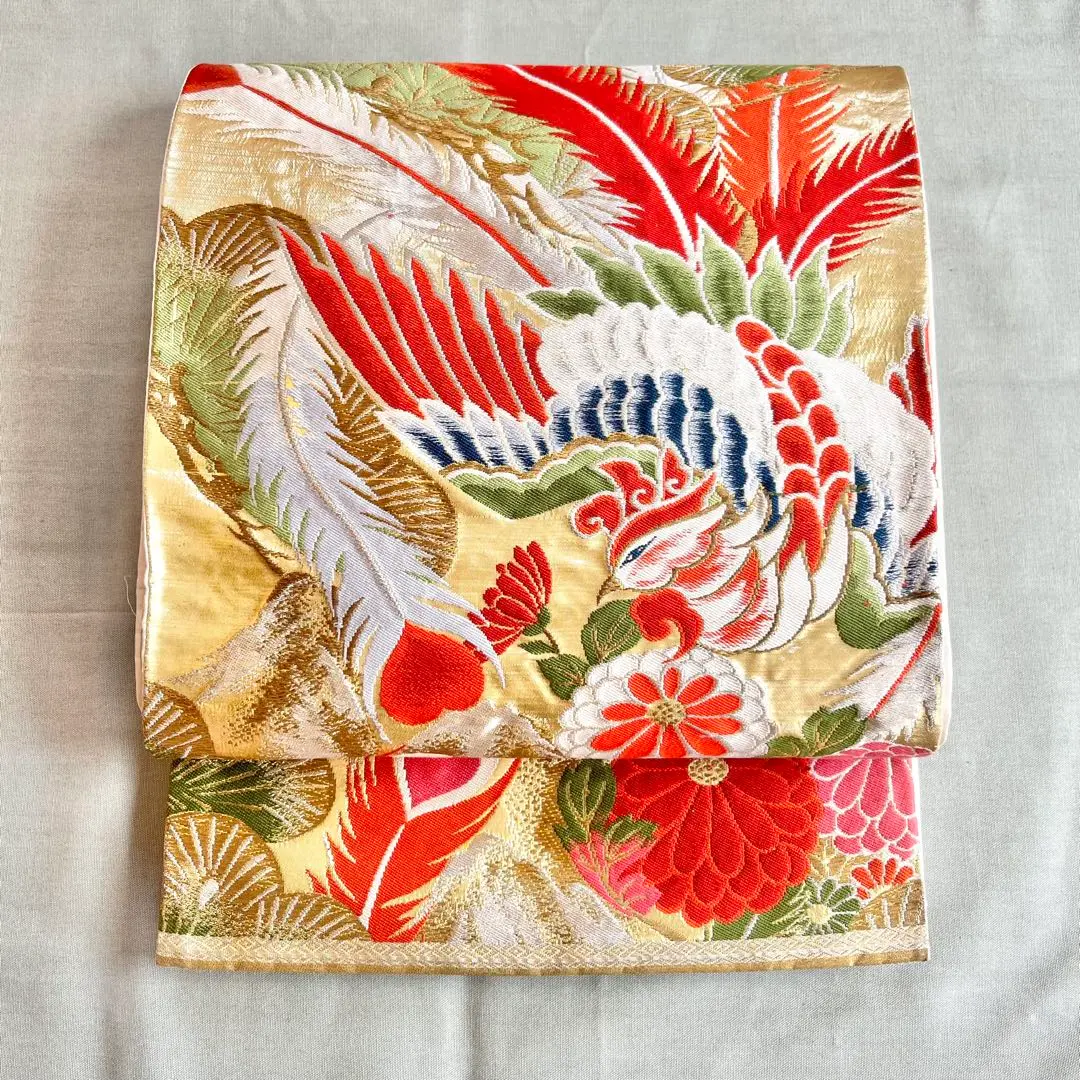 Thumbnail of Fukuro Obi (Formal Obi) Antique Silk Phoenix Gold Thread Embroidery