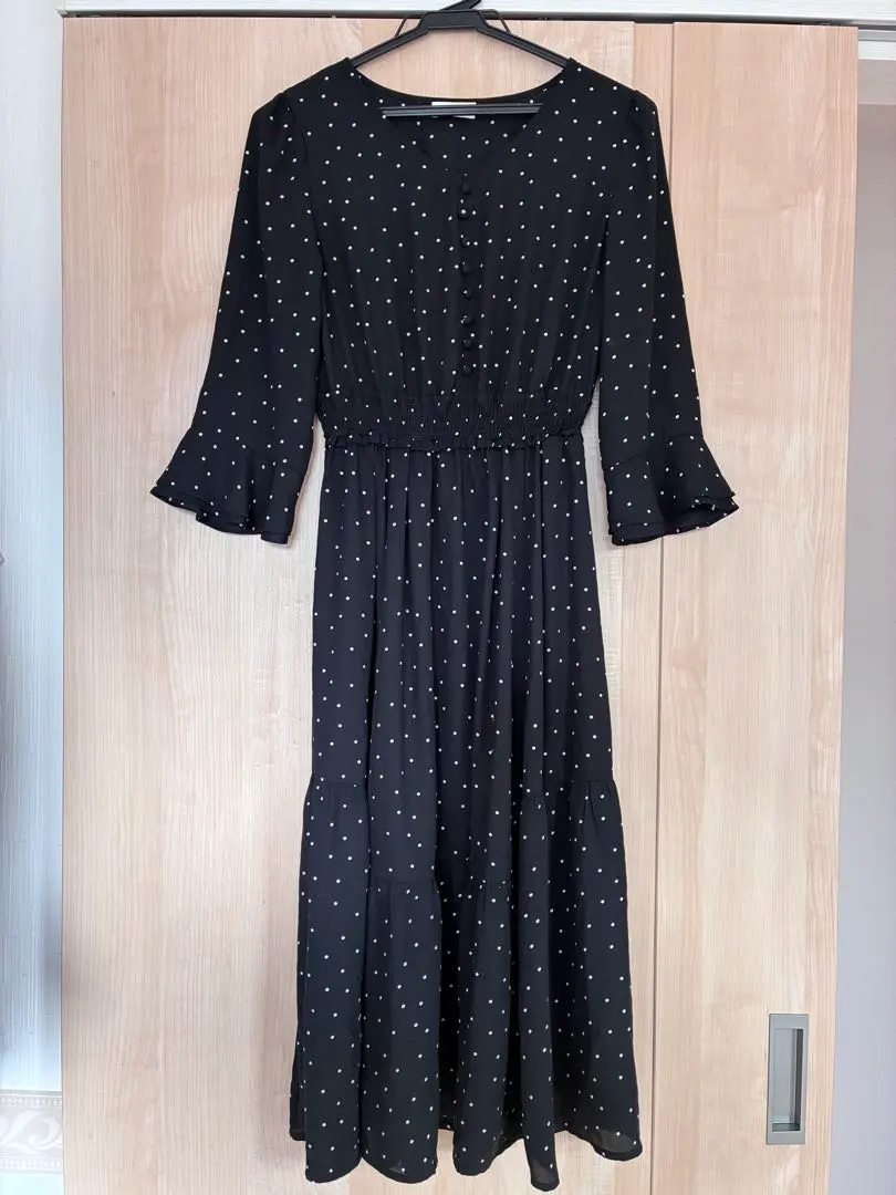 Thumbnail of RD Black Dot Print Midi Dress