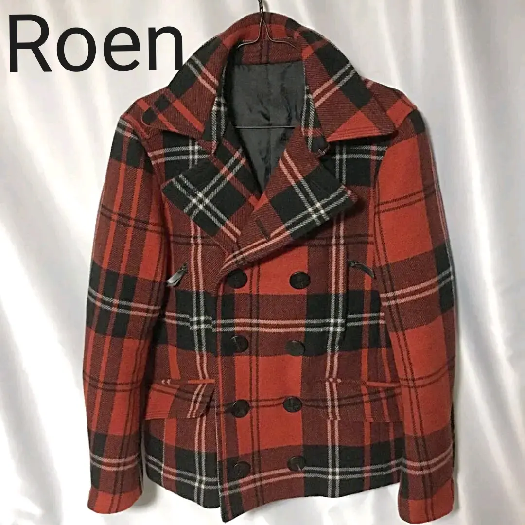 美品 ロエン ROEN バッファローチェック Pコート スカルボタン