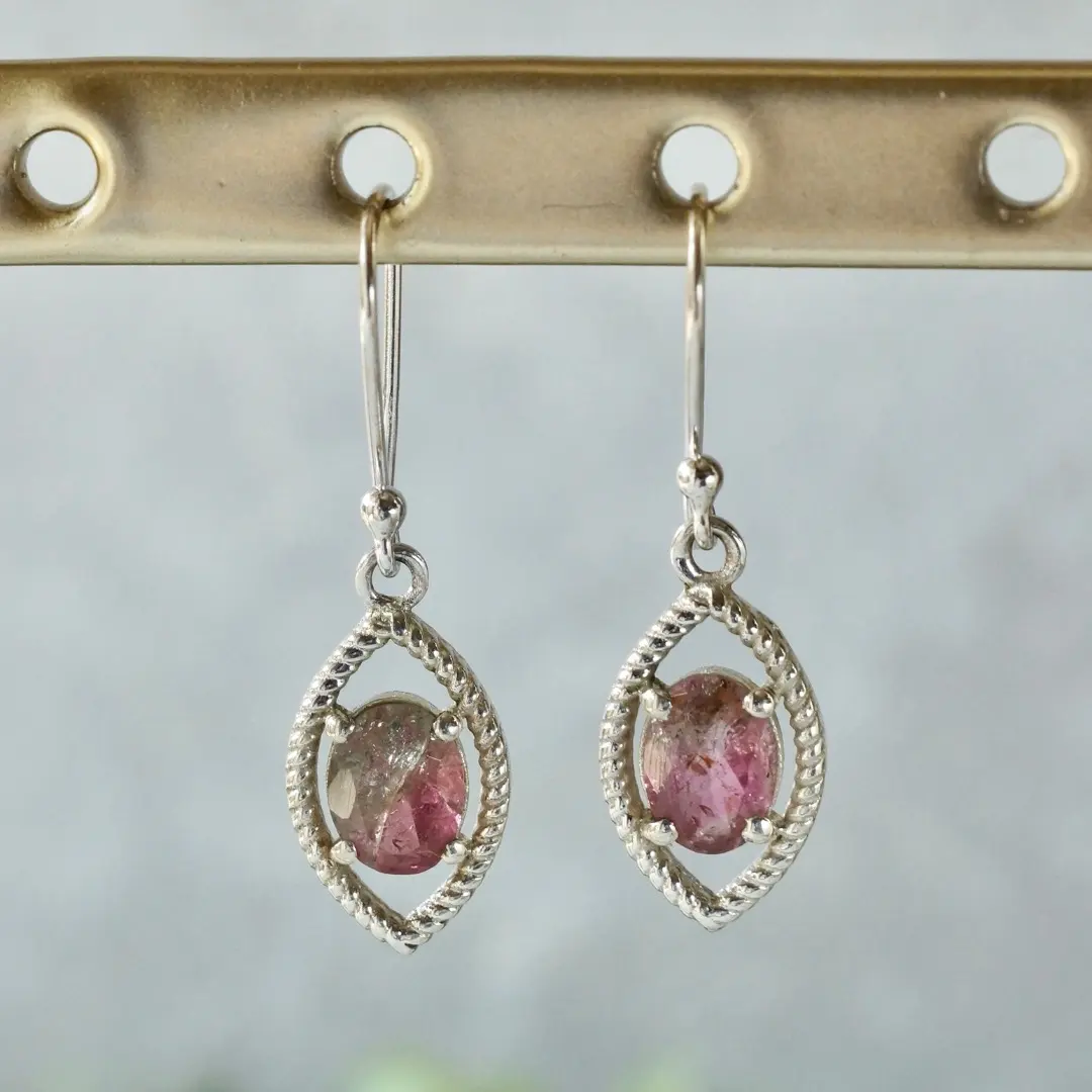 Thumbnail of Watermelon Tourmaline Ethnic Earrings sv925 (sv-808-6)
