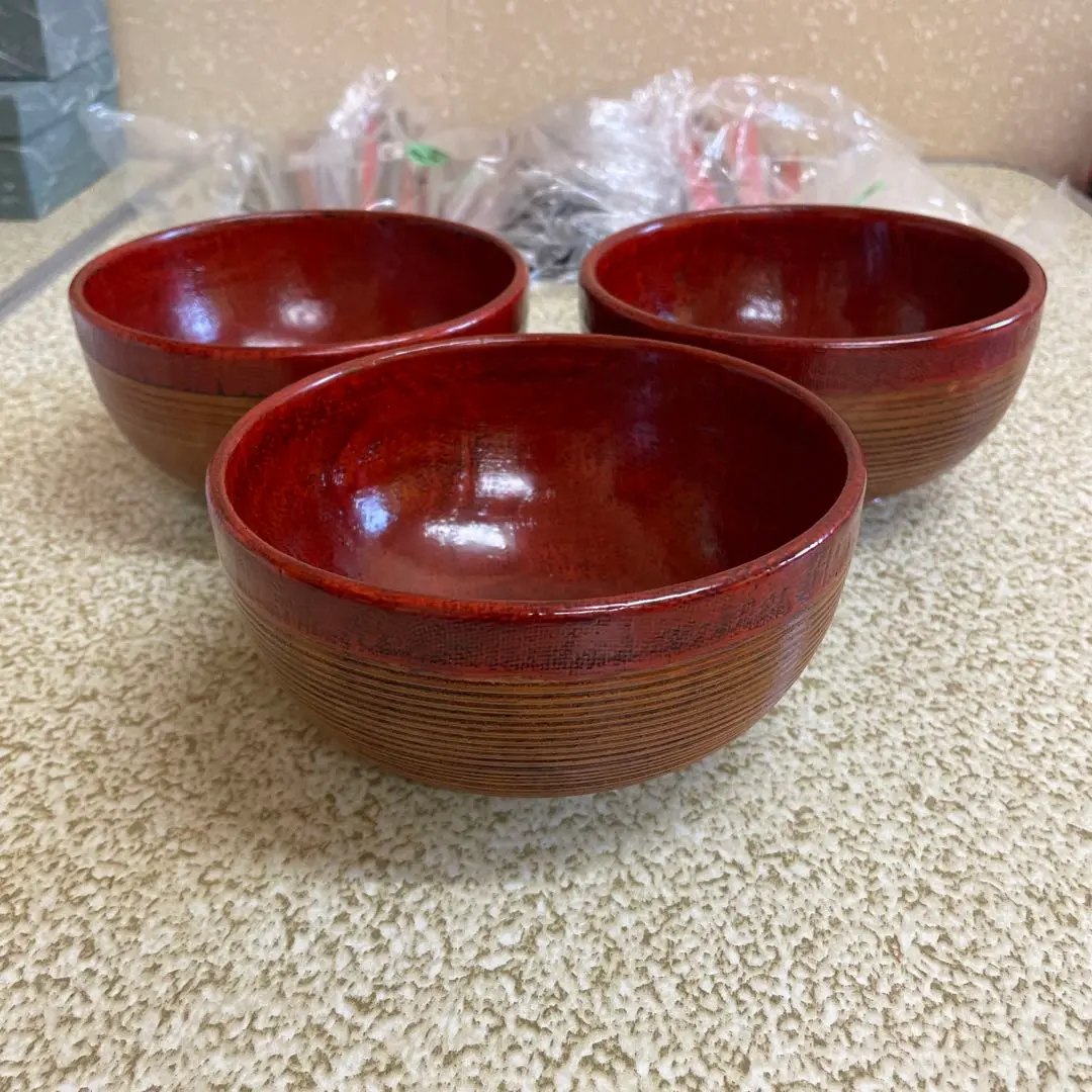 川連漆器 大きめ椀 3個、未使用。お蕎麦、お茶漬け、炊き込みご飯、豚汁などに お椀 大きめ 蓋付き 木製 日本製 おわん 漆塗り 川連漆器 丼