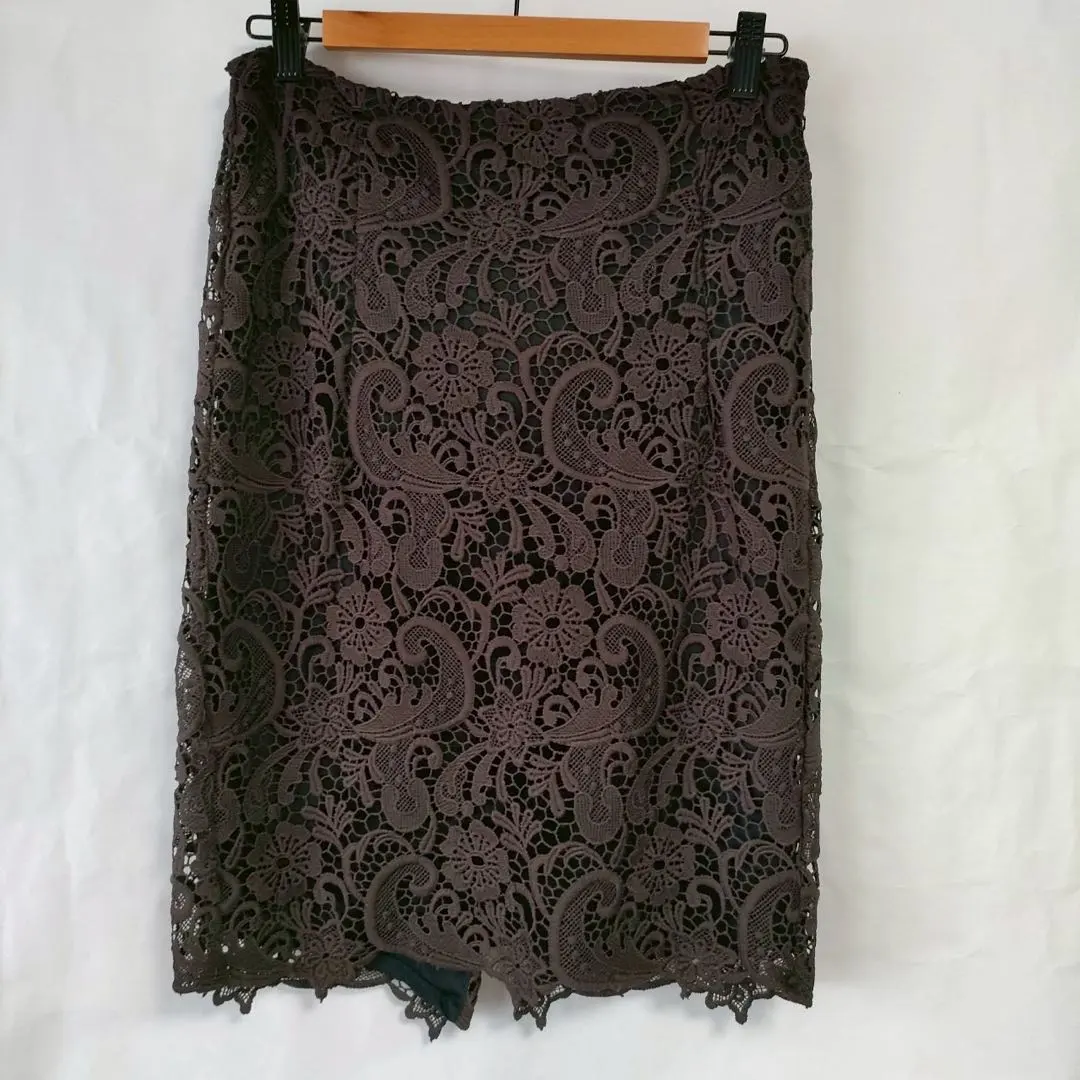 Thumbnail of ZARA BASIC Zara Basic Lace Tight Skirt Knee Length Brown L